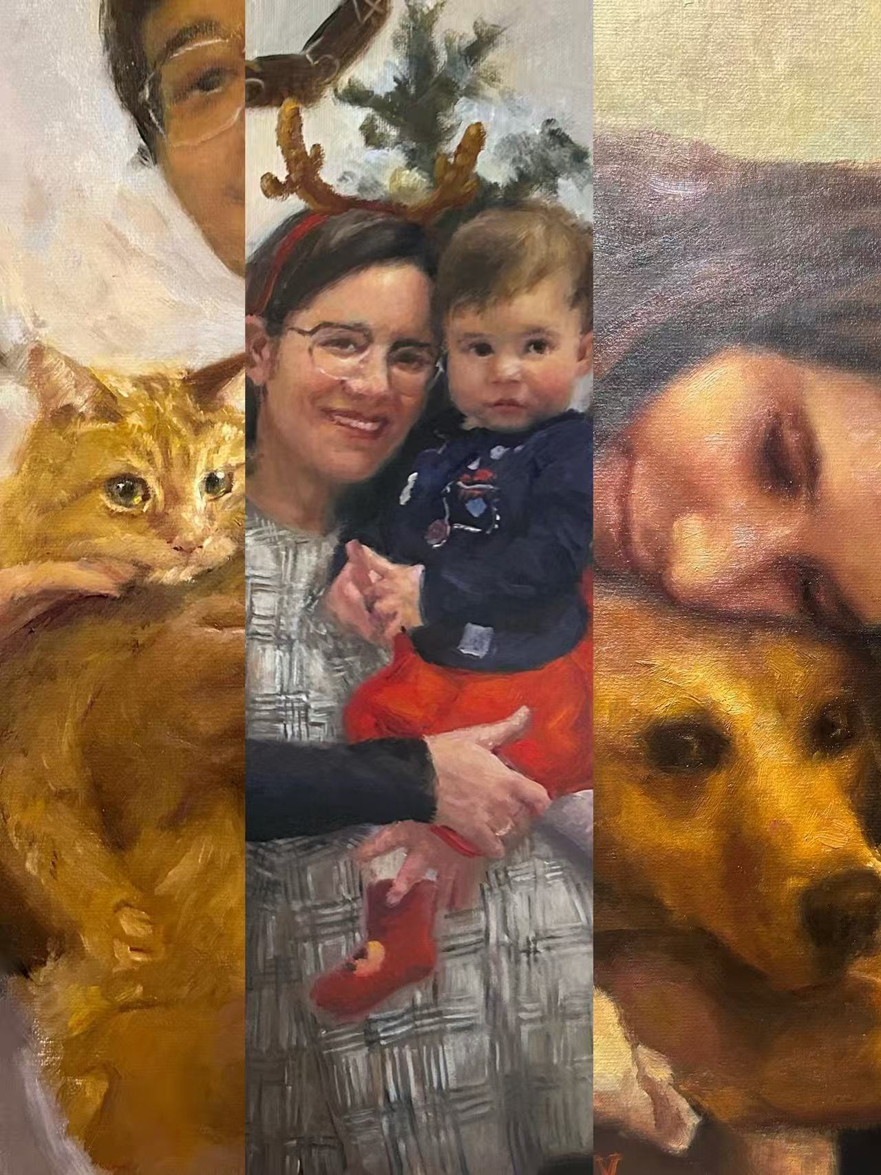 Custom oil portrait of a person and dog by Florence portrait artist Guanghui Hou